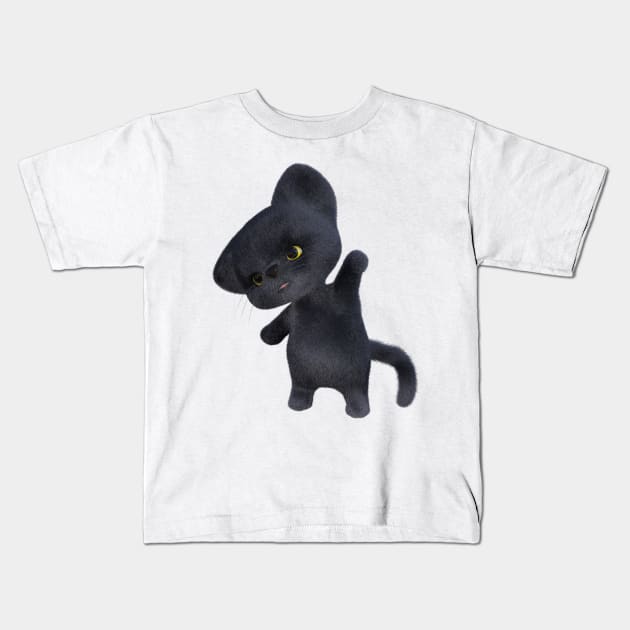 3D rendering of an adorable black Kitten Kids T-Shirt by Carlosr1946